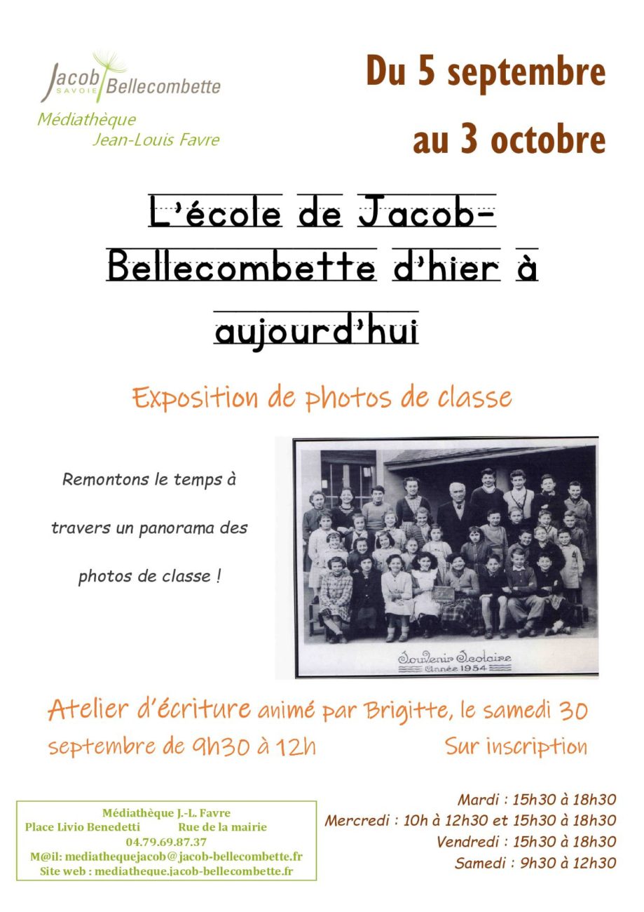 Exposition de photos « L’école de Jacob-Bellecombette… » à la Médiathèque du 05 septembre au 03 octobre 2023