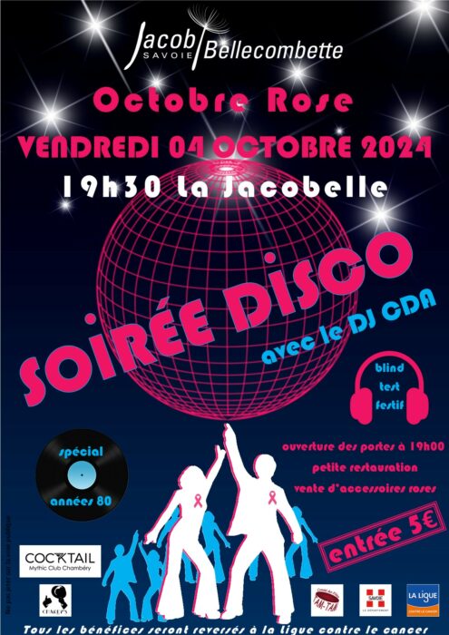 Octobre Rose – Soirée Disco Vendredi 04 Octobre 2024 à la Jacobelle