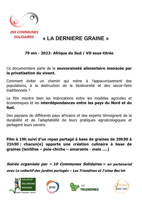 « Le FESTIVAL ALIMENTERRE » mardi 22 octobre 2024 à 19h00 à la Jacobelle