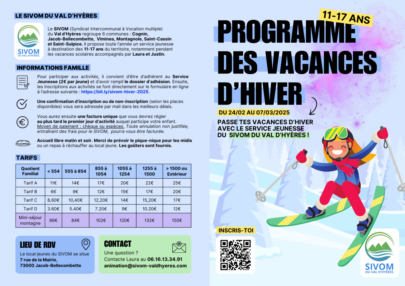 Le programme des vacances d’hiver du SIVOM est arrivé !