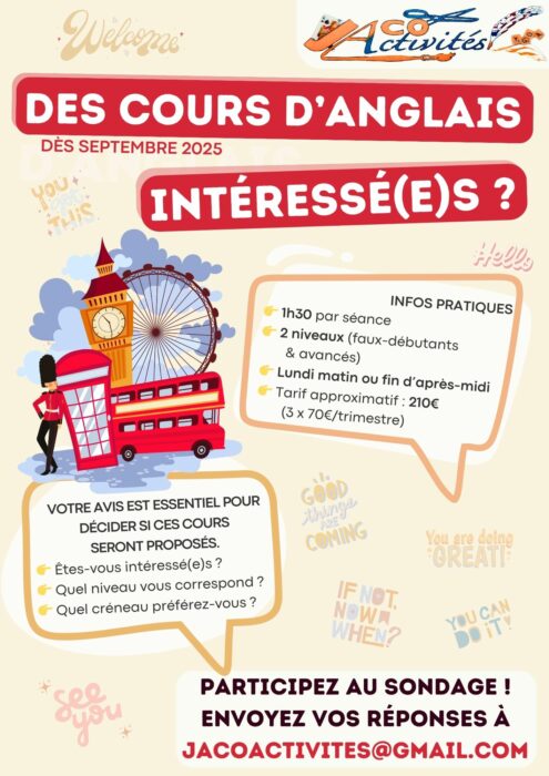 Cours d’anglais : Jaco Activités a besoin de votre avis !
