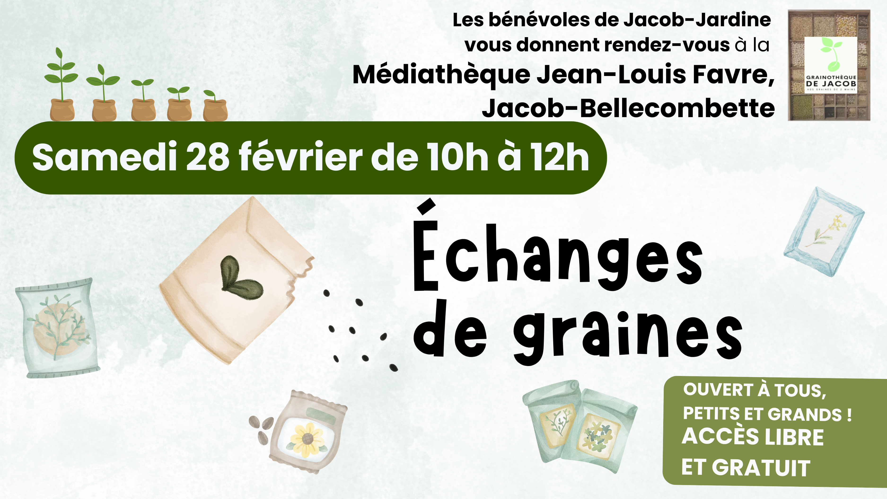 Échanges de graines avec les bénévoles de Jacob-Jardine – Sam. 28/02